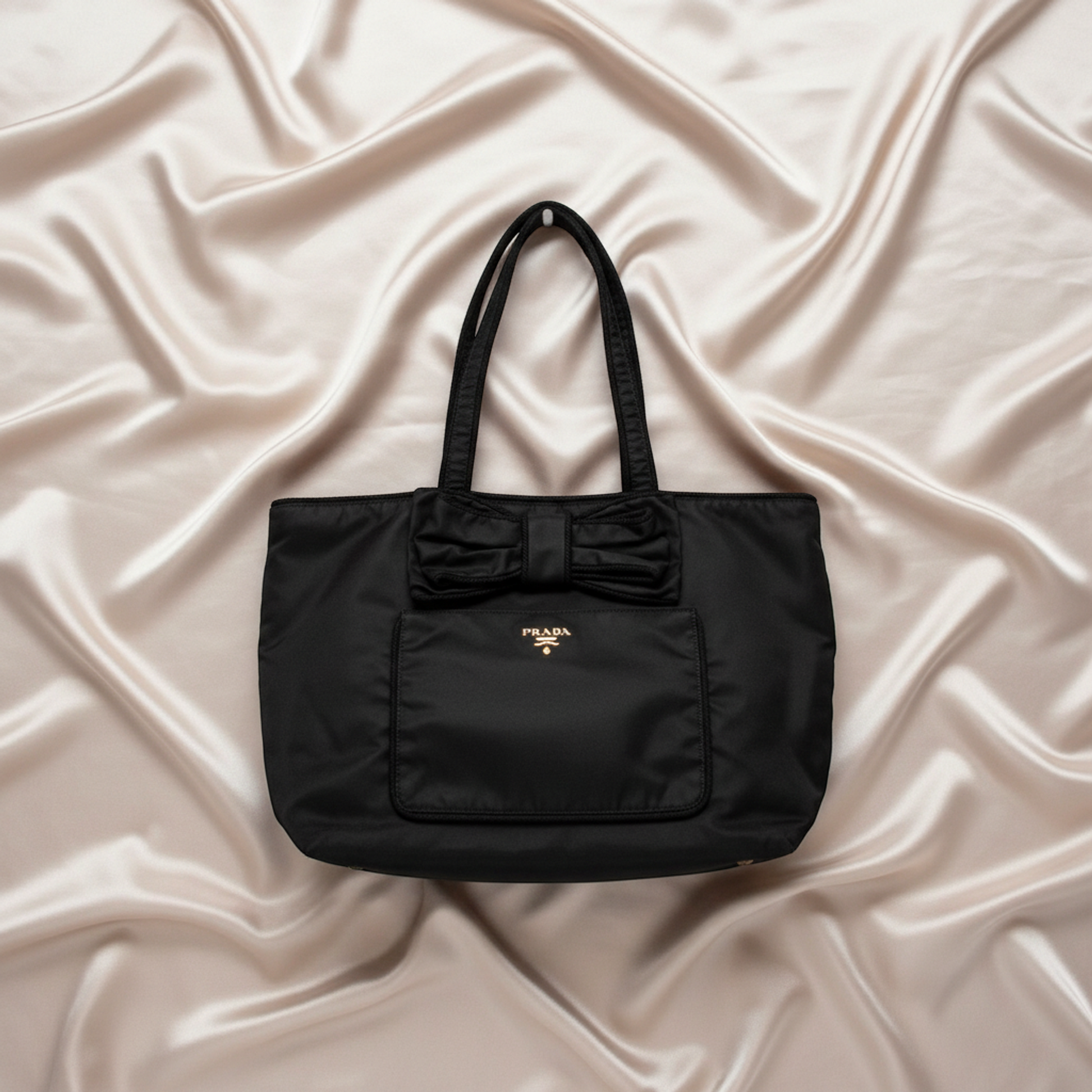 Prada TESSUTO  Ribbon Tote Women's Nylon Tote Bag Black
