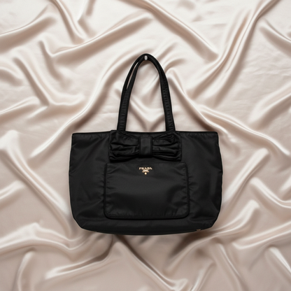 Prada TESSUTO  Ribbon Tote Women's Nylon Tote Bag Black