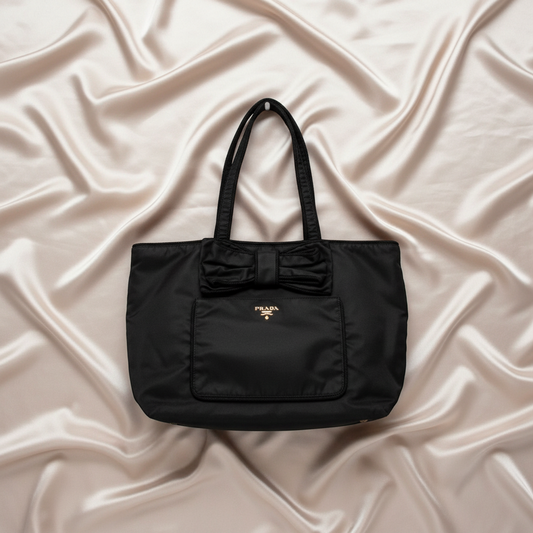 Prada TESSUTO  Ribbon Tote Women's Nylon Tote Bag Black