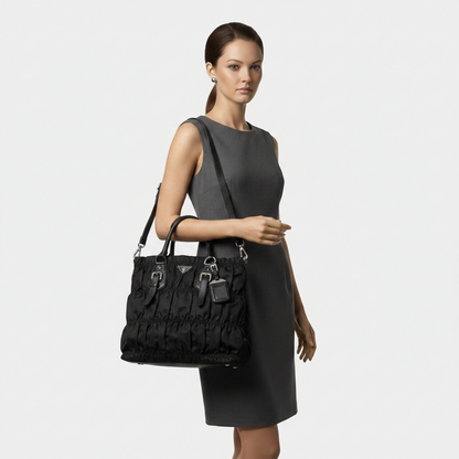 Prada TESSUTO Gather Women's Nylon Handbag,Shoulder Bag Black