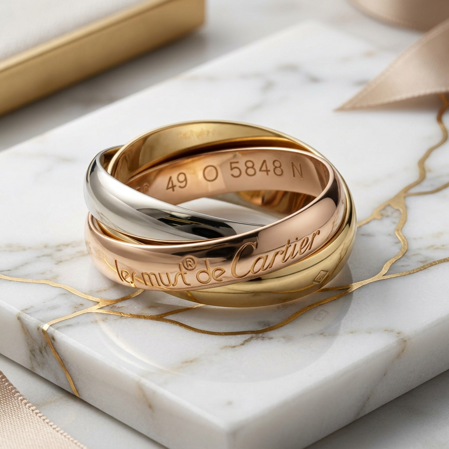 Cartier Trinity Yellow Gold (18K),Pink Gold (18K),White Gold (18K) Fashion No Stone Band Ring Gold