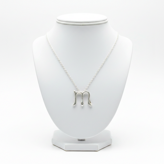 Tiffany Silver Letter Necklace "M" Silver 925 No Stone Men,Women Fashion Pendant Necklace (Silver)