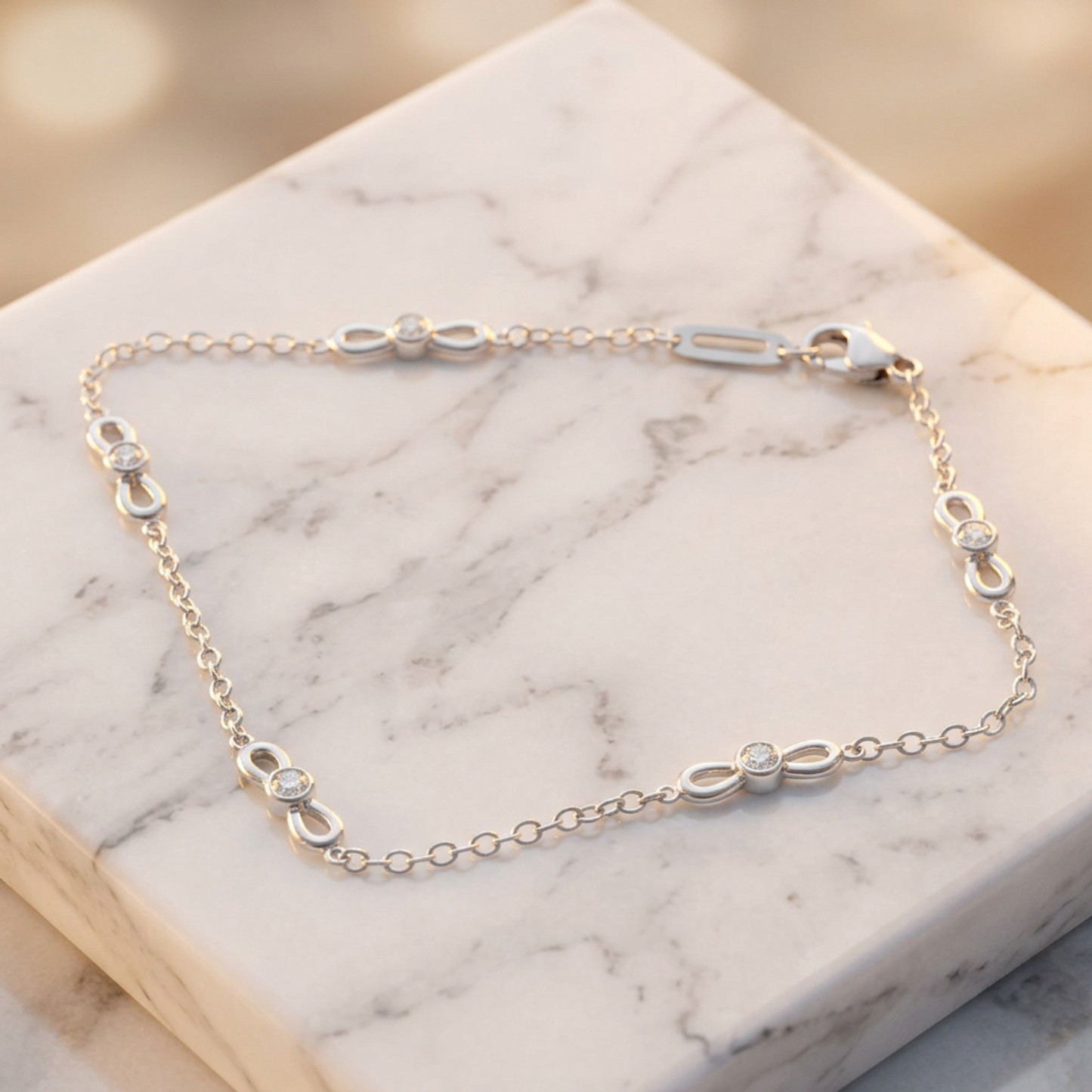 Tiffany Ribbon Diamond Bracelet White Gold (18K) Diamond Charm Bracelet Silver