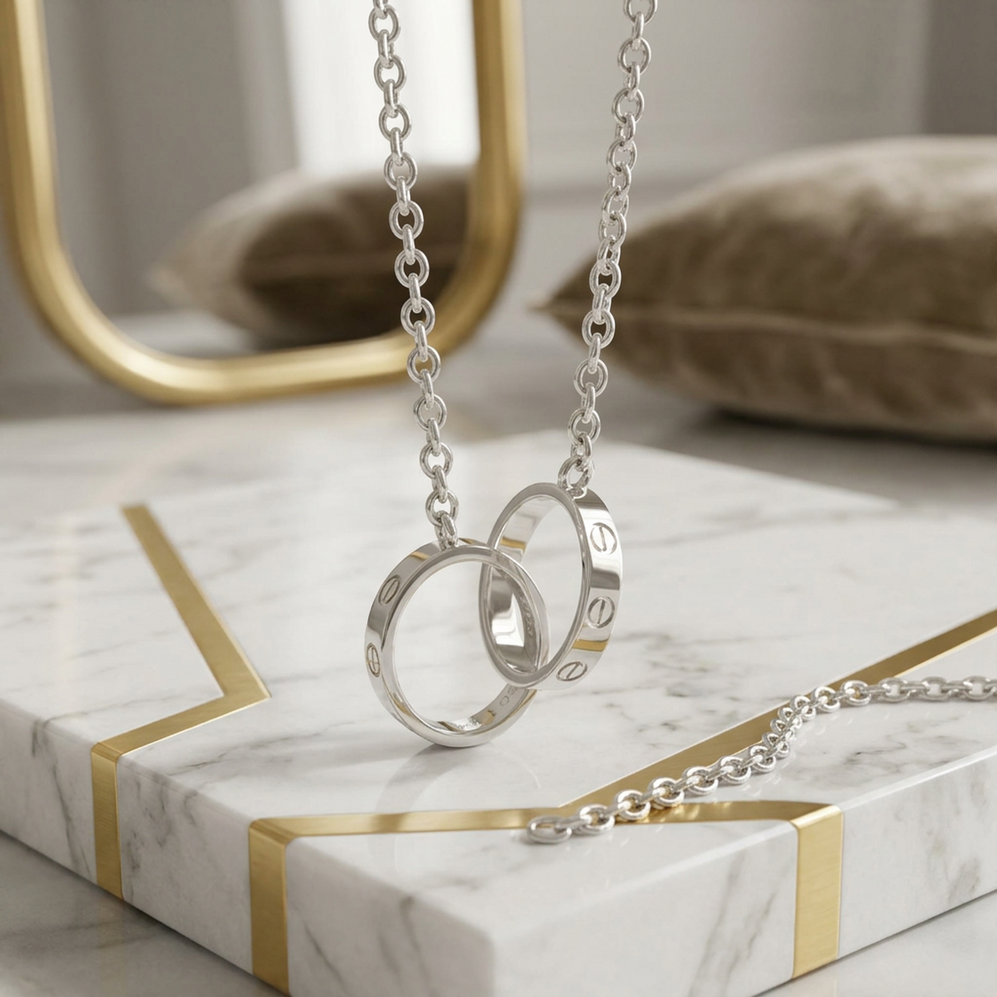 Cartier Baby Love Necklace White Gold (18K) No Stone Women,Men Fashion Pendant Necklace (Silver)