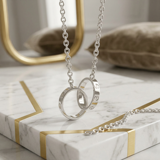Cartier Baby Love Necklace White Gold (18K) No Stone Women,Men Fashion Pendant Necklace (Silver)