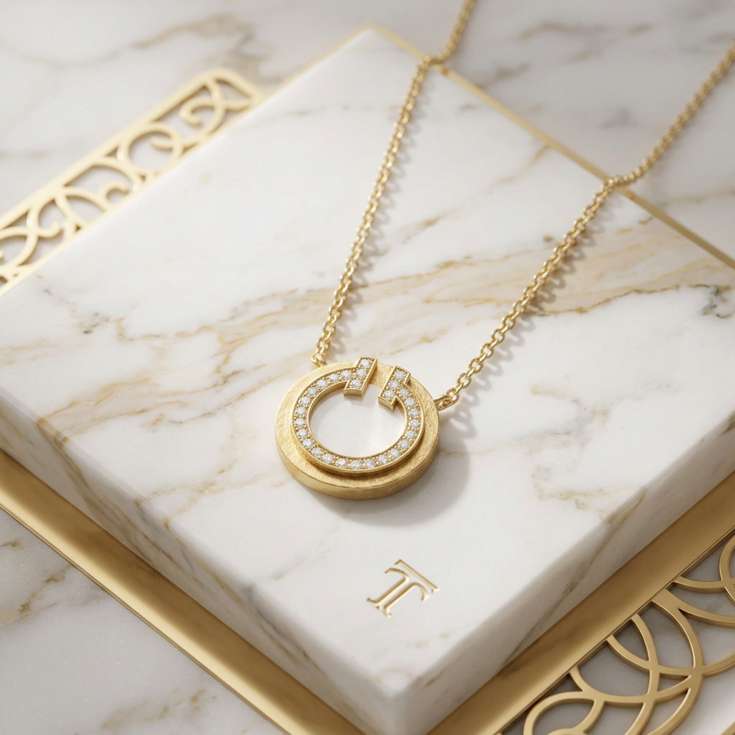 Tiffany TTWO Circle Diamond Necklace Yellow Gold (18K) Diamond Women,Men Fashion Pendant Necklace (Gold)