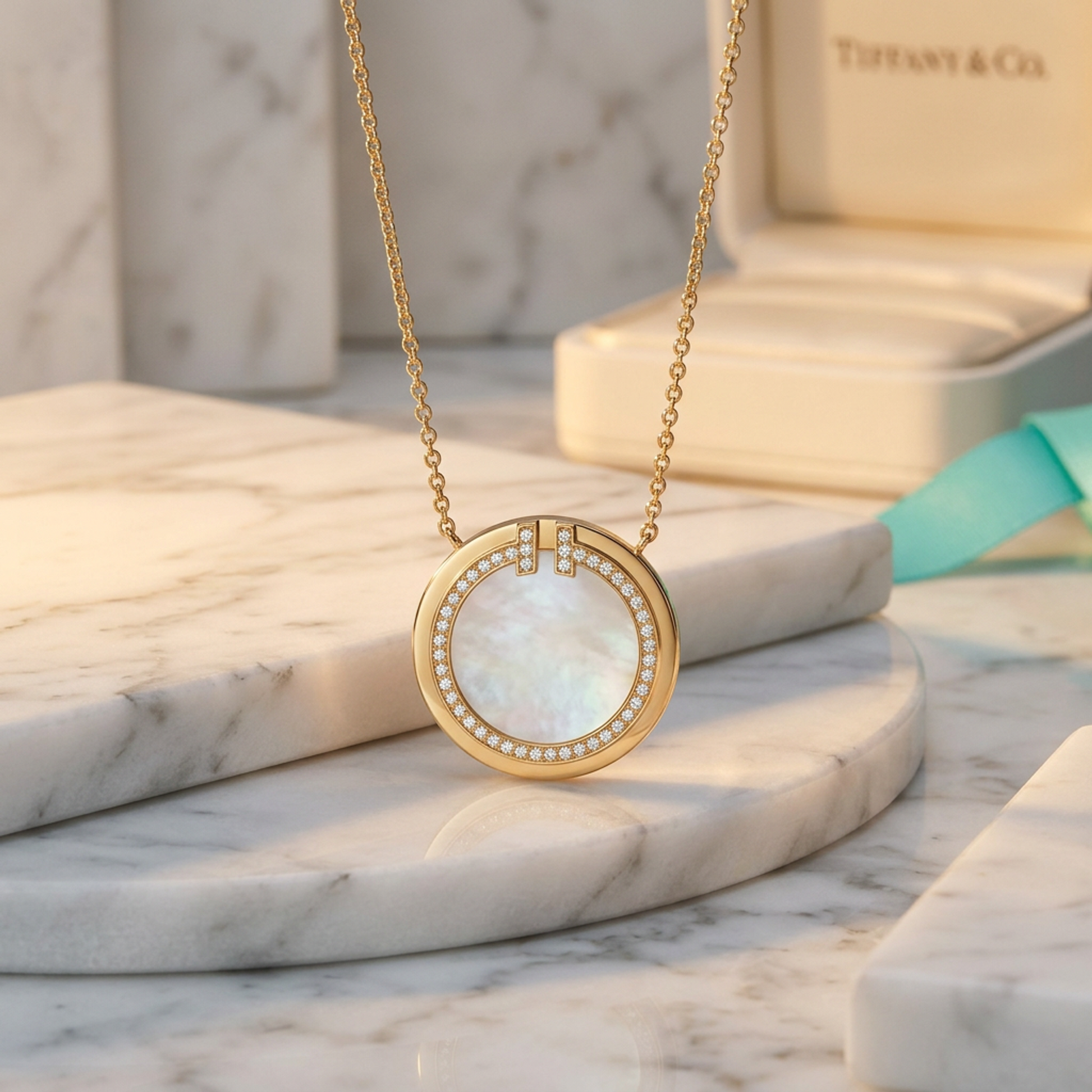 Tiffany TTWO Circle Necklace With Diamonds Pink Gold (18K) Diamond Men,Women Fashion Pendant Necklace (Pink Gold)