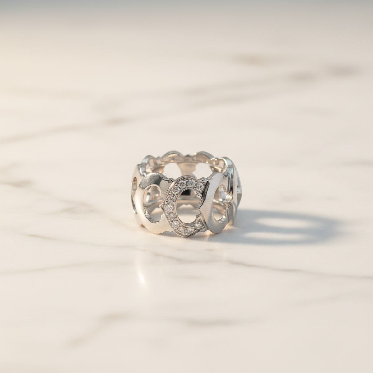 Cartier C Doing Diamond White Gold (18K) Fashion Diamond Band Ring Silver