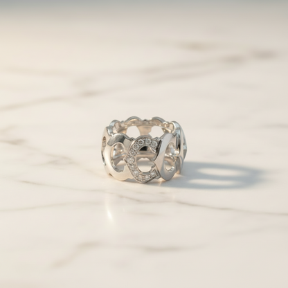 Cartier C Doing Diamond White Gold (18K) Fashion Diamond Band Ring Silver