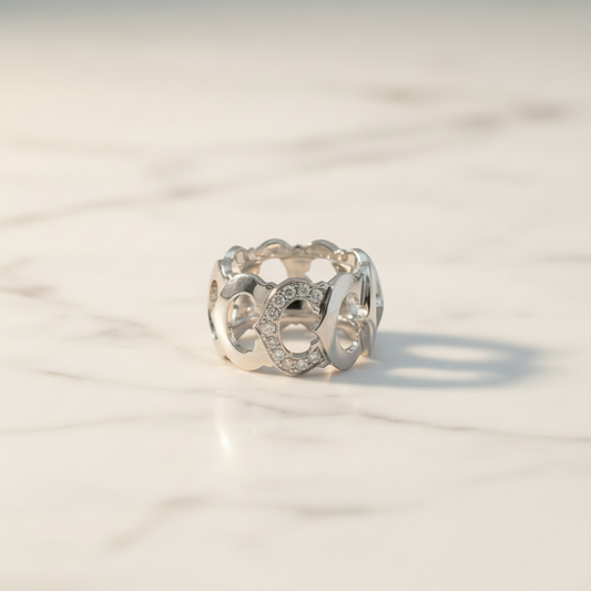 Cartier C Doing Diamond White Gold (18K) Fashion Diamond Band Ring Silver