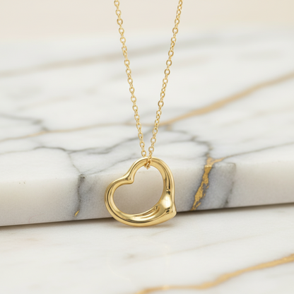 Tiffany Open Heart Yellow Gold (18K) No Stone Men,Women Fashion Pendant Necklace (Gold)