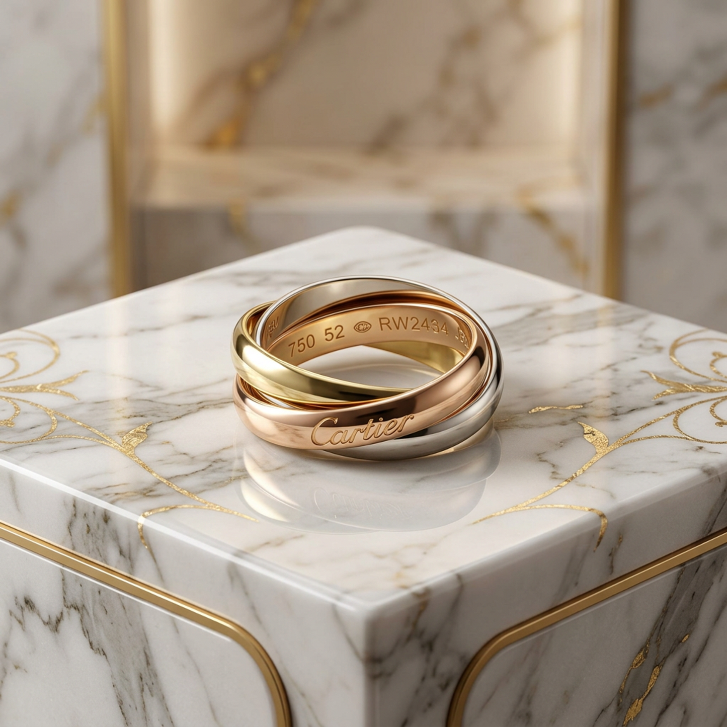 Cartier Trinity Yellow Gold (18K),Pink Gold (18K),White Gold (18K) Fashion No Stone Band Ring Gold