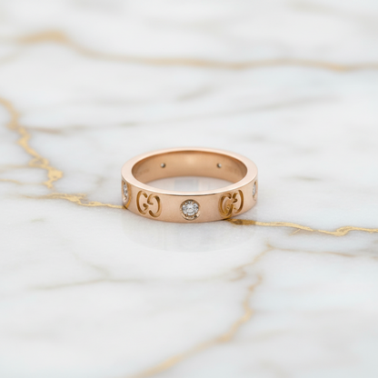 Gucci Icon Ring Diamond Pink Gold (18K) Fashion Diamond Band Ring Pink Gold