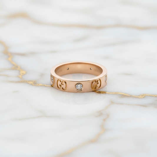 Gucci Icon Ring Diamond Pink Gold (18K) Fashion Diamond Band Ring Pink Gold