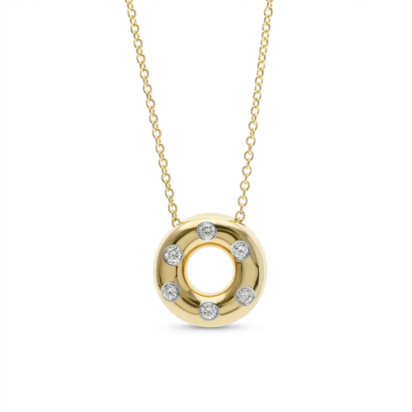 Tiffany Dots Circle Diamond Necklace Yellow Gold (18K),Platinum Diamond Men,Women Fashion Pendant Necklace (Gold)