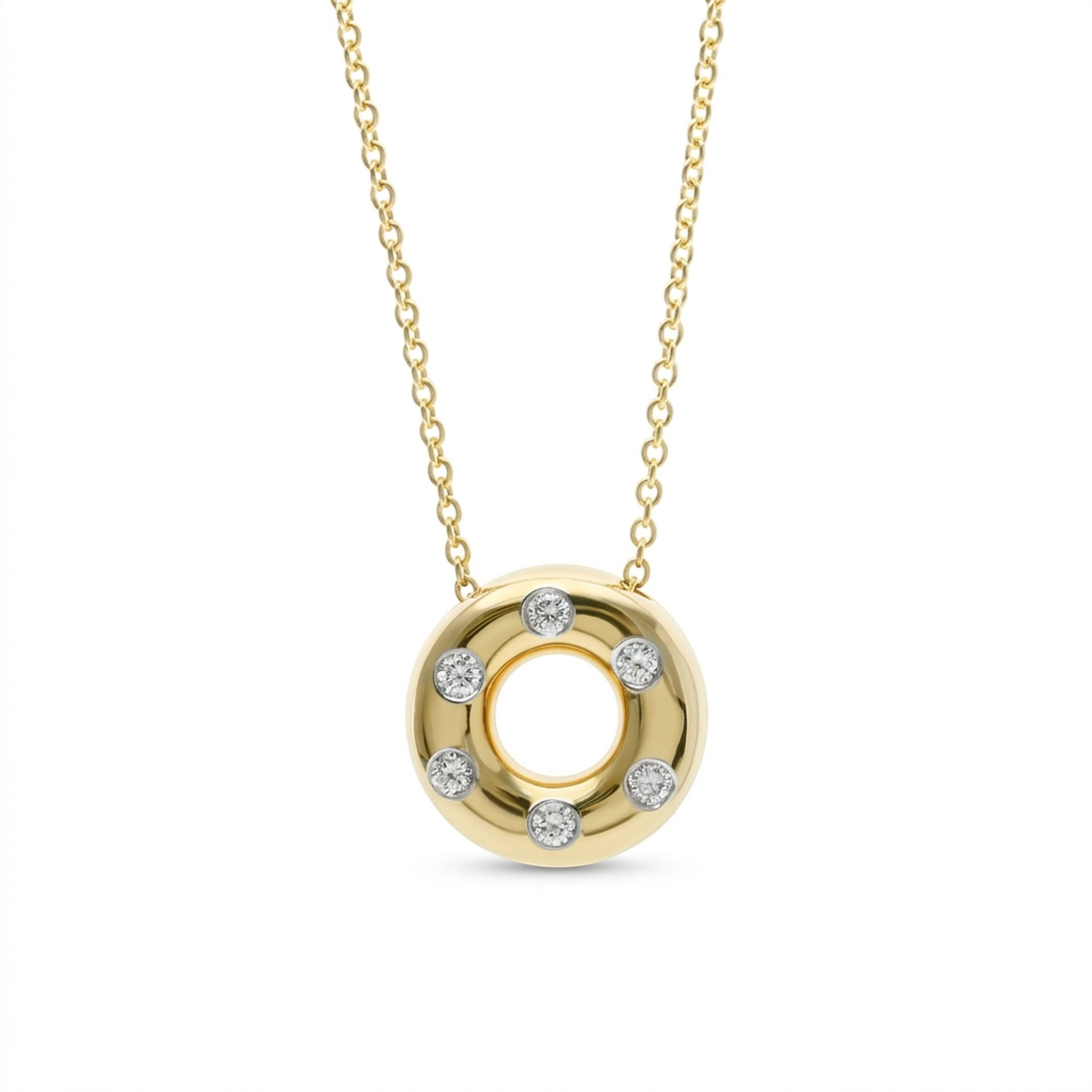 Tiffany Dots Circle Diamond Necklace Yellow Gold (18K),Platinum Diamond Men,Women Fashion Pendant Necklace (Gold)