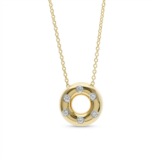 Tiffany Dots Circle Diamond Necklace Yellow Gold (18K),Platinum Diamond Men,Women Fashion Pendant Necklace (Gold)