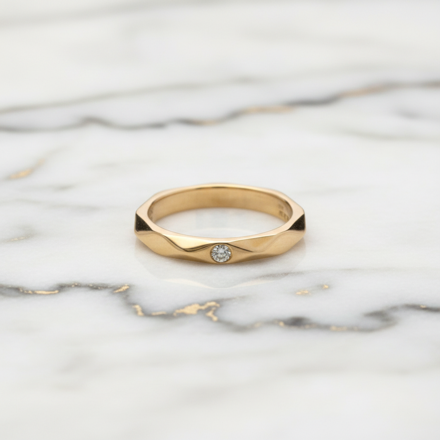 Boucheron Faceted Ring With 1 Diamond Pink Gold (18K) Fashion Diamond Band Ring Pink Gold