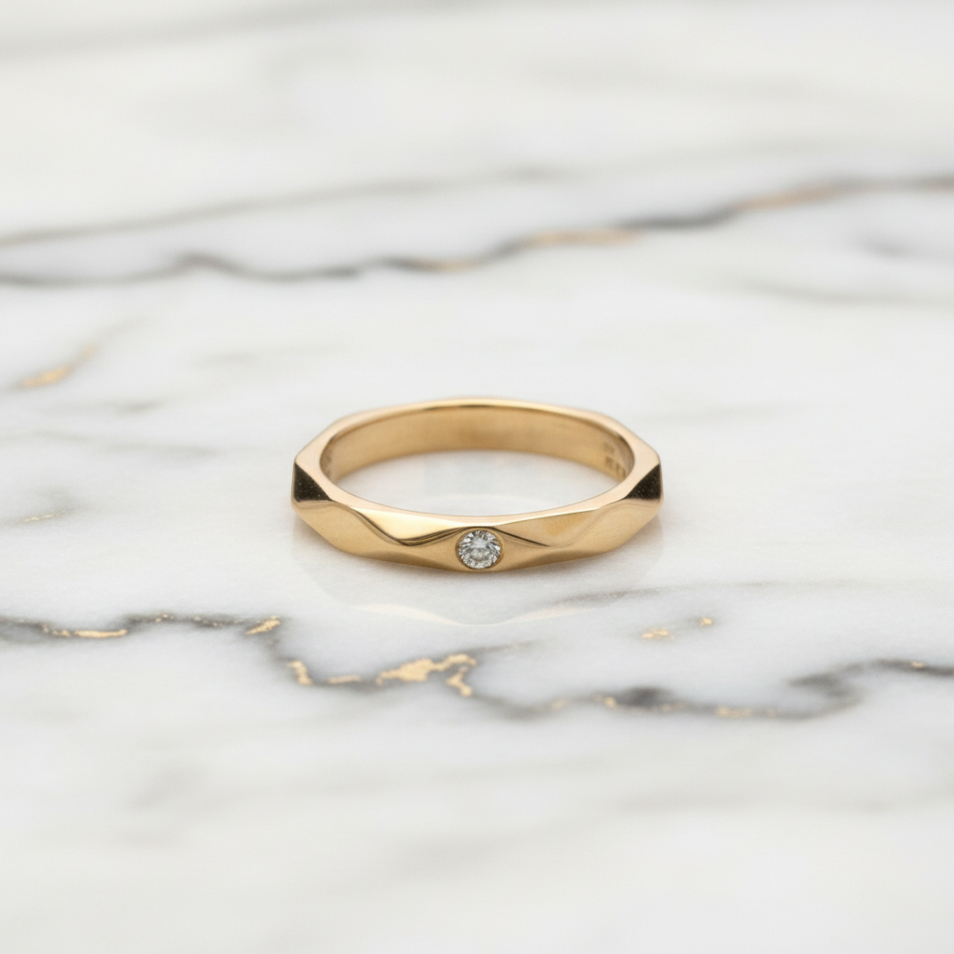 Boucheron Faceted Ring With 1 Diamond Pink Gold (18K) Fashion Diamond Band Ring Pink Gold