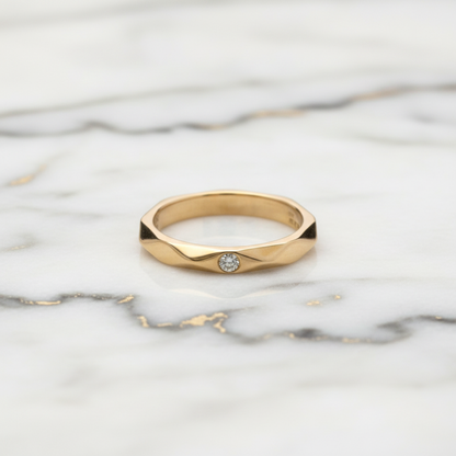 Boucheron Faceted Ring With 1 Diamond Pink Gold (18K) Fashion Diamond Band Ring Pink Gold