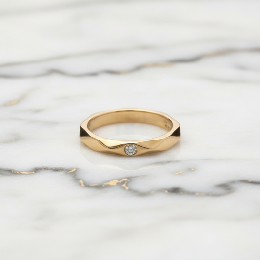 Boucheron Faceted Ring With 1 Diamond Pink Gold (18K) Fashion Diamond Band Ring Pink Gold