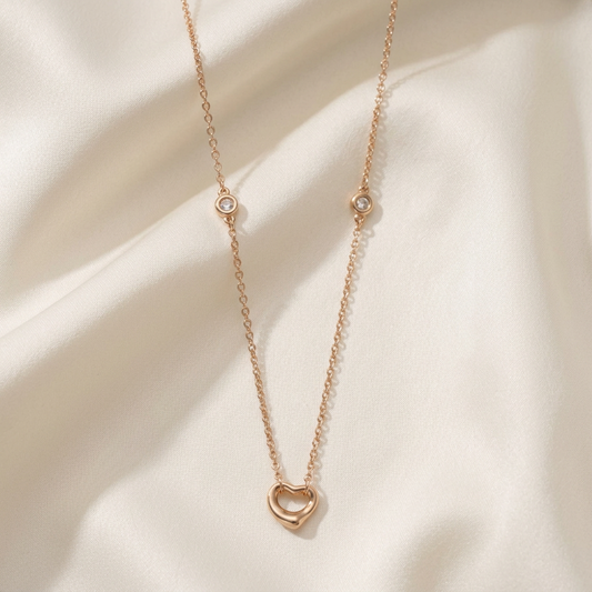 Tiffany By The Yard Open Heart Necklace Pink Gold (18K) Diamond Men,Women Fashion Pendant Necklace (Pink Gold)