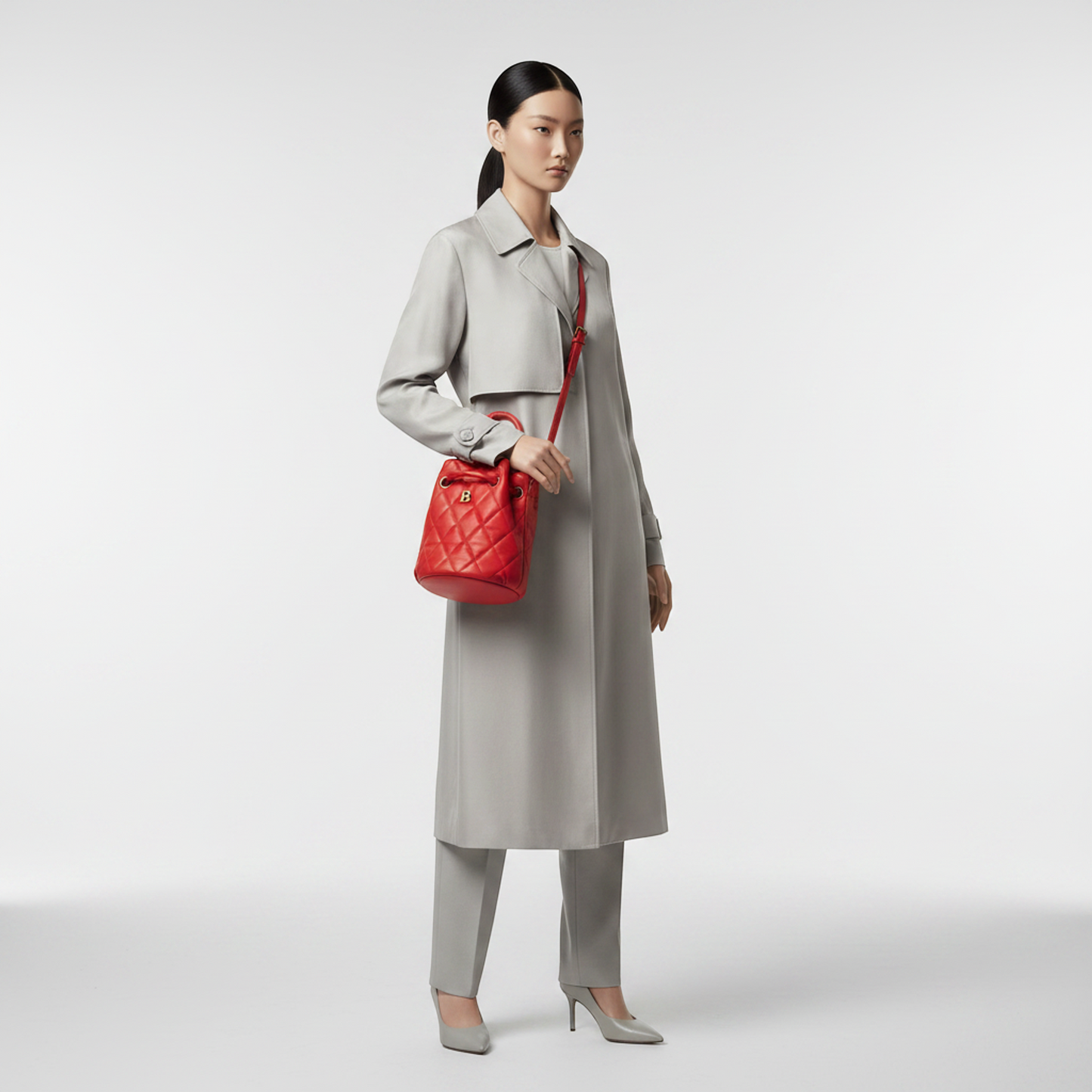 Balenciaga B Bucket Bag 600327 Women's Leather Handbag,Shoulder Bag Red Color