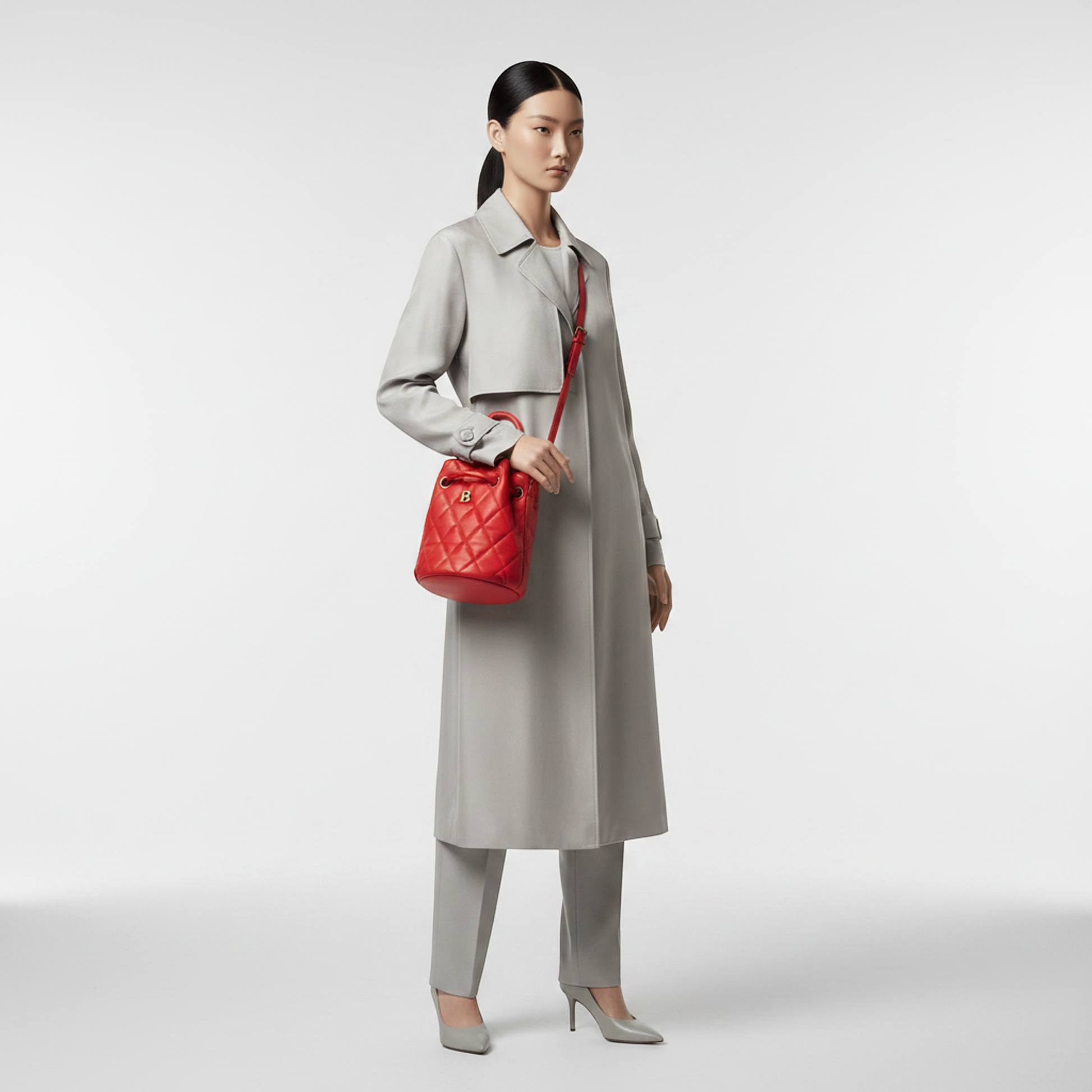 Balenciaga B Bucket Bag 600327 Women's Leather Handbag,Shoulder Bag Red Color