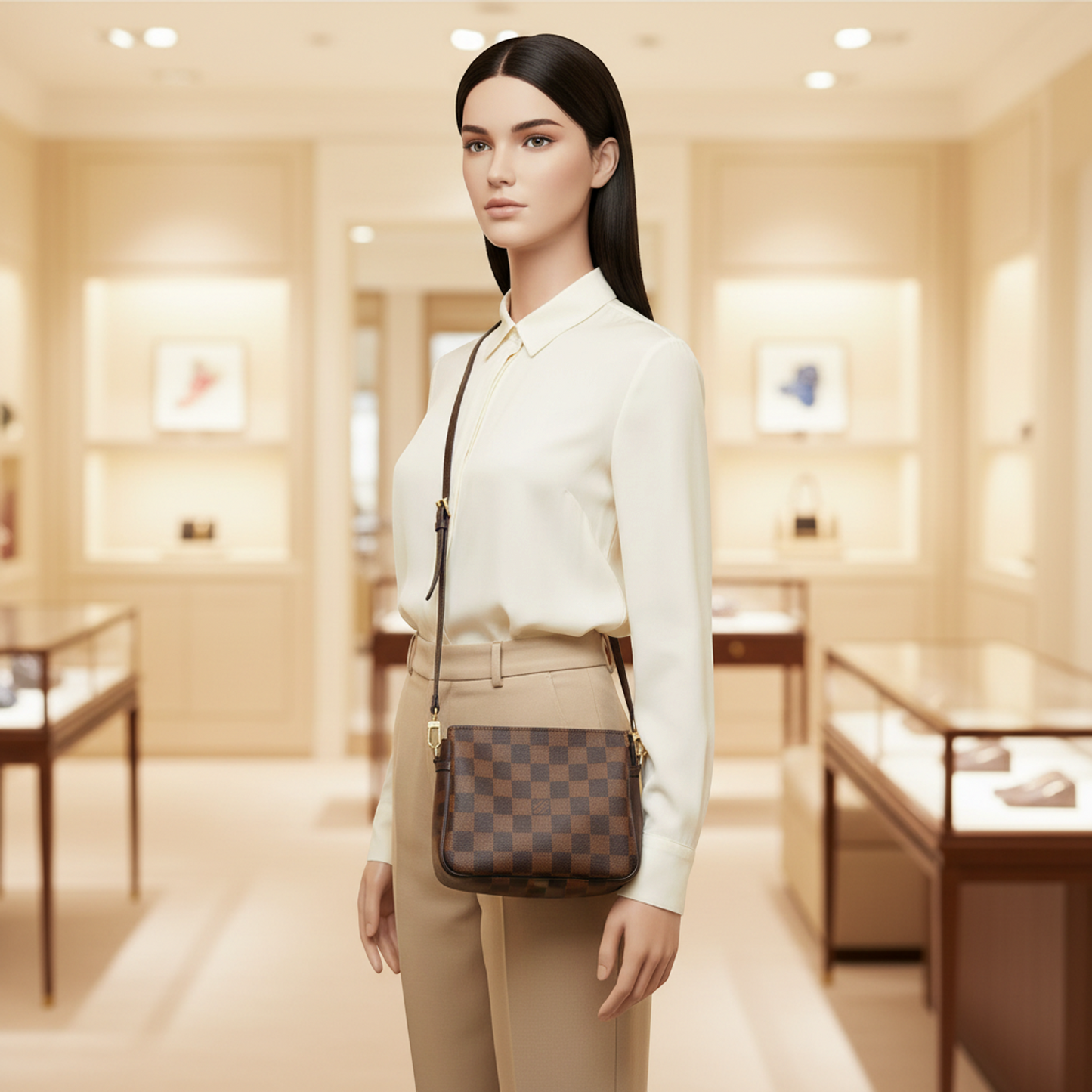Louis Vuitton Damier Makeup Pouch N51982 Women's Handbag,Pouch Brown