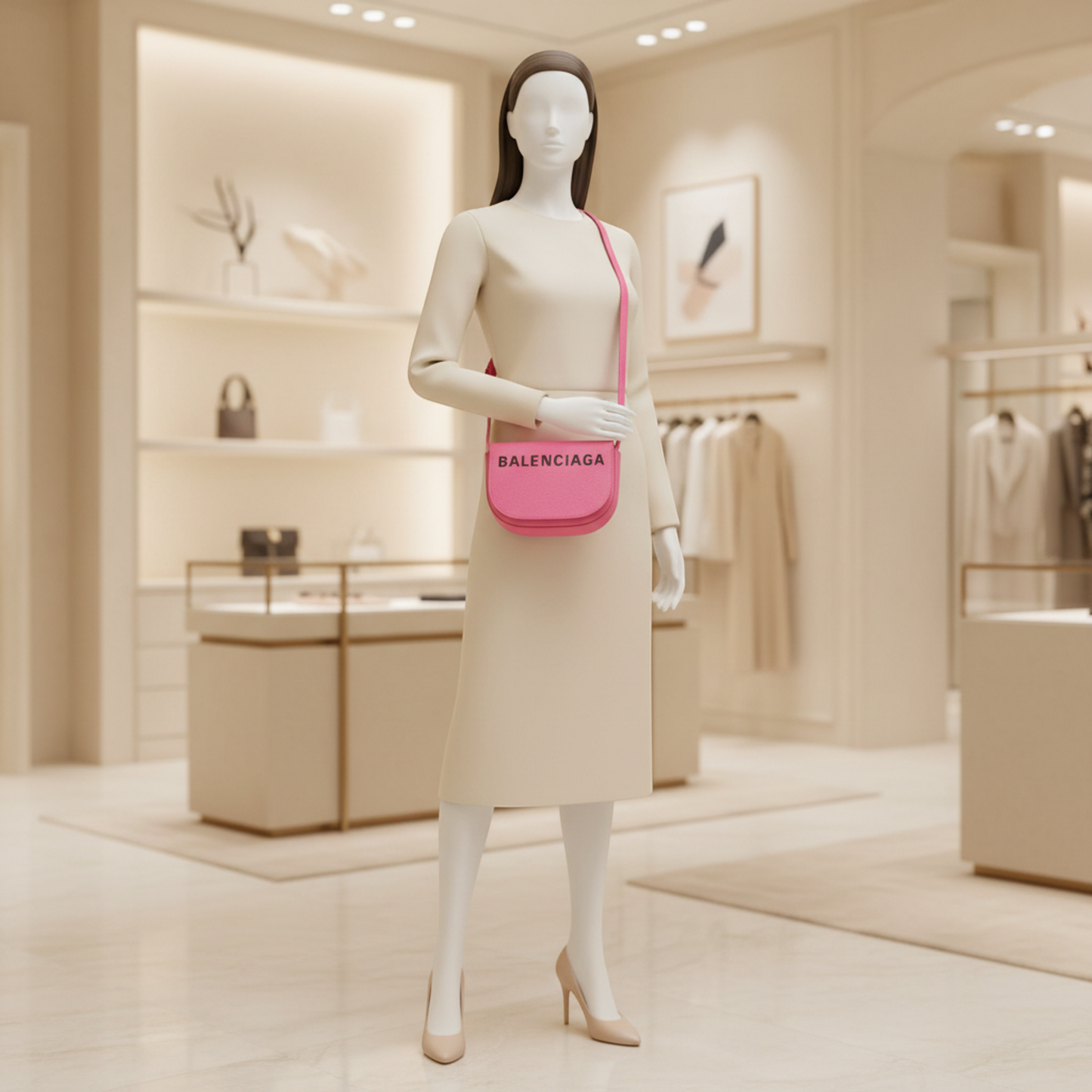 Balenciaga Ville 550639 Women's Leather Shoulder Bag Pink
