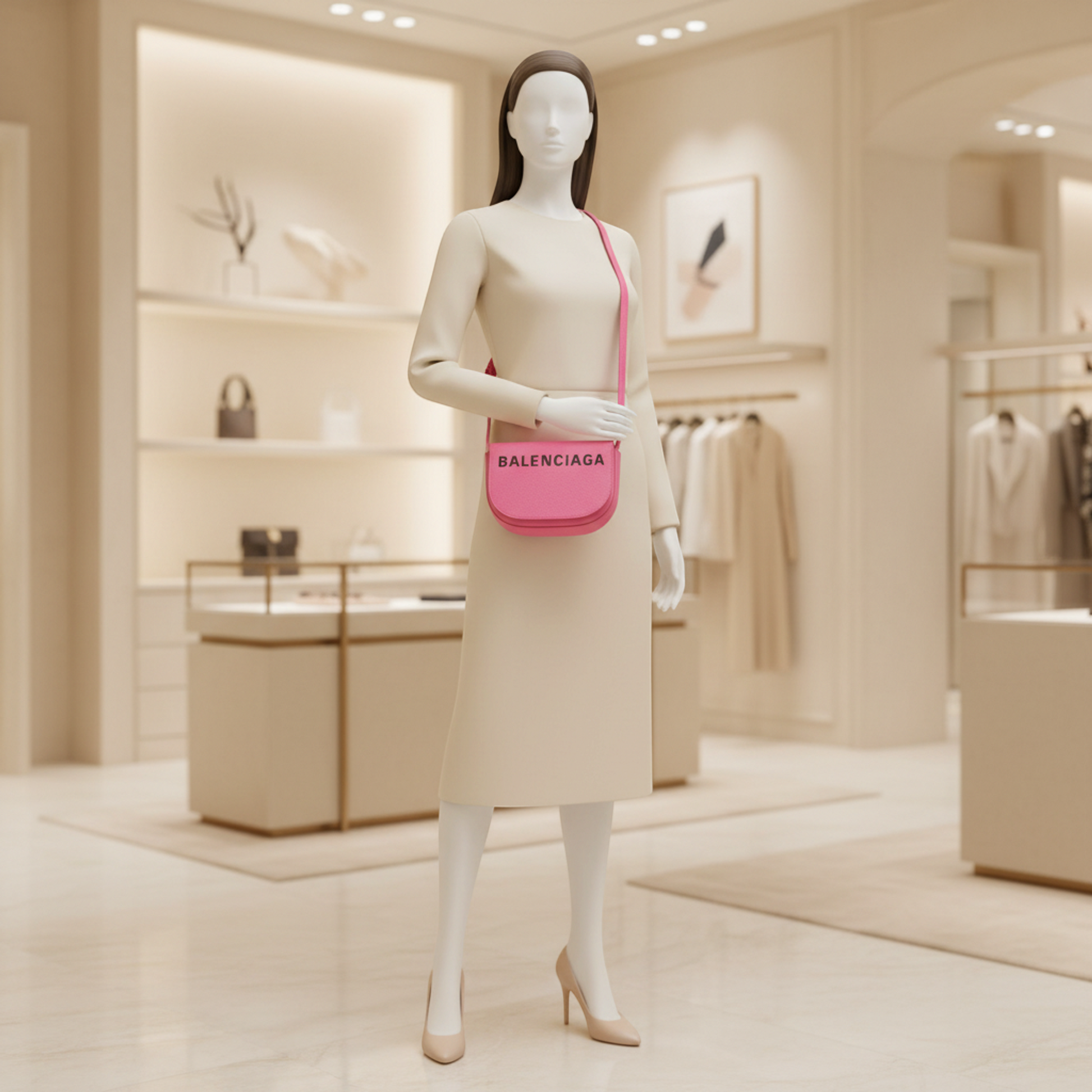 Balenciaga Ville 550639 Women's Leather Shoulder Bag Pink
