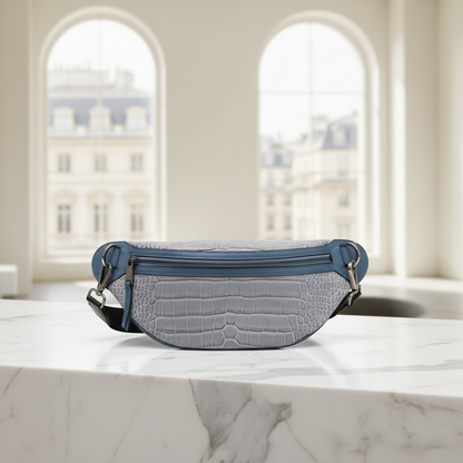 Jimmy Choo Women's Leather Fanny Pack,Sling Bag Blue,Gray