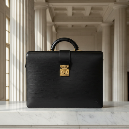 Louis Vuitton Epi Serviette Fermoir M54352 Men's Briefcase Black,Noir