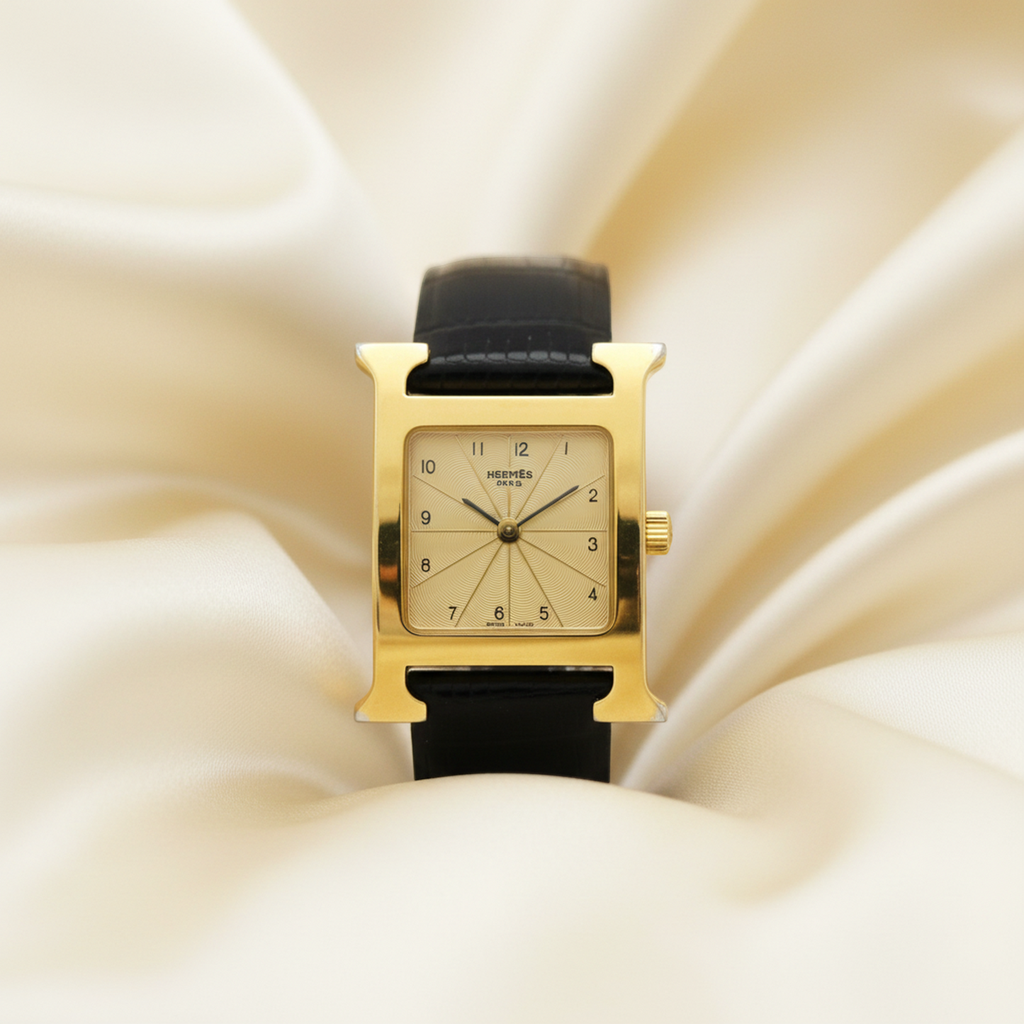 HERMES H Watch Gold Plated Leather Quartz Ladies Watch HH1.201