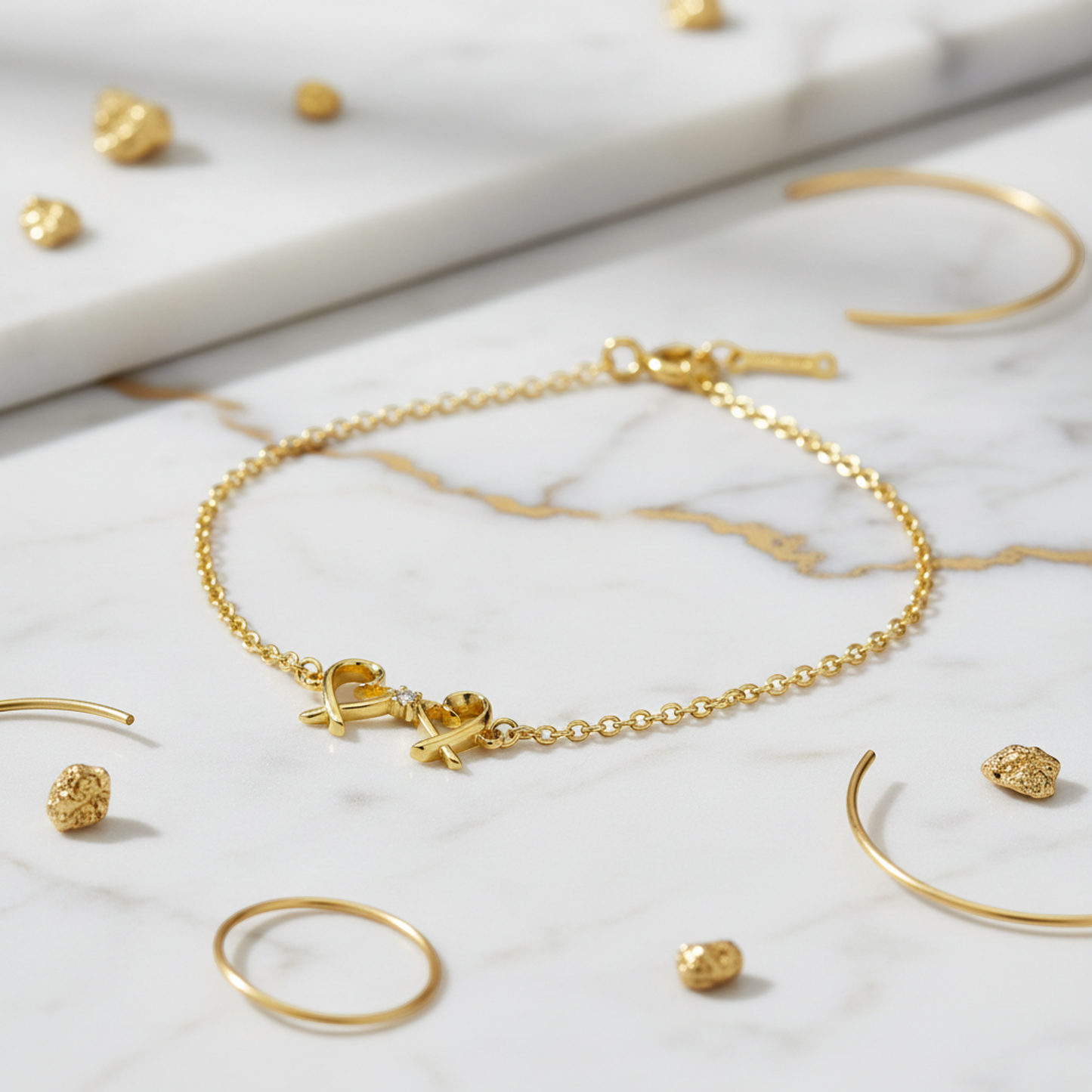 Tiffany Double Loving Heart Diamond Bracelet Yellow Gold (18K) Diamond Charm Bracelet Gold