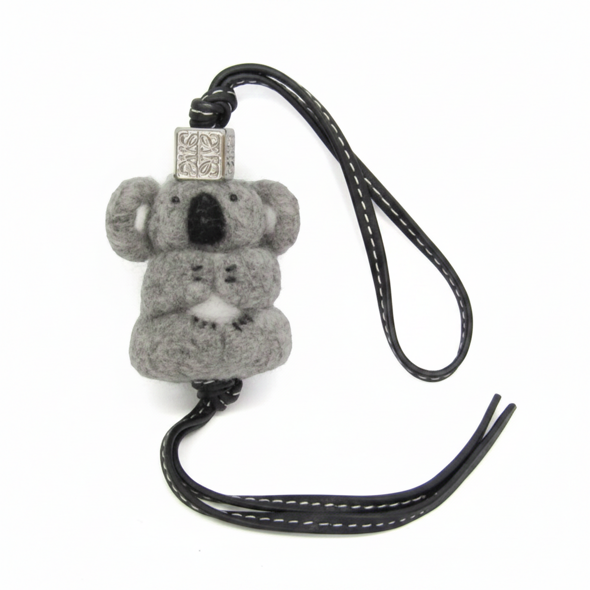 Loewe Leather Handbag Charm Black,Gray Koala Charm
