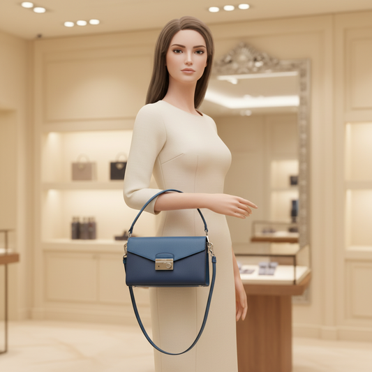 Prada Saffiano Women's Leather Shoulder Bag Blue,Navy