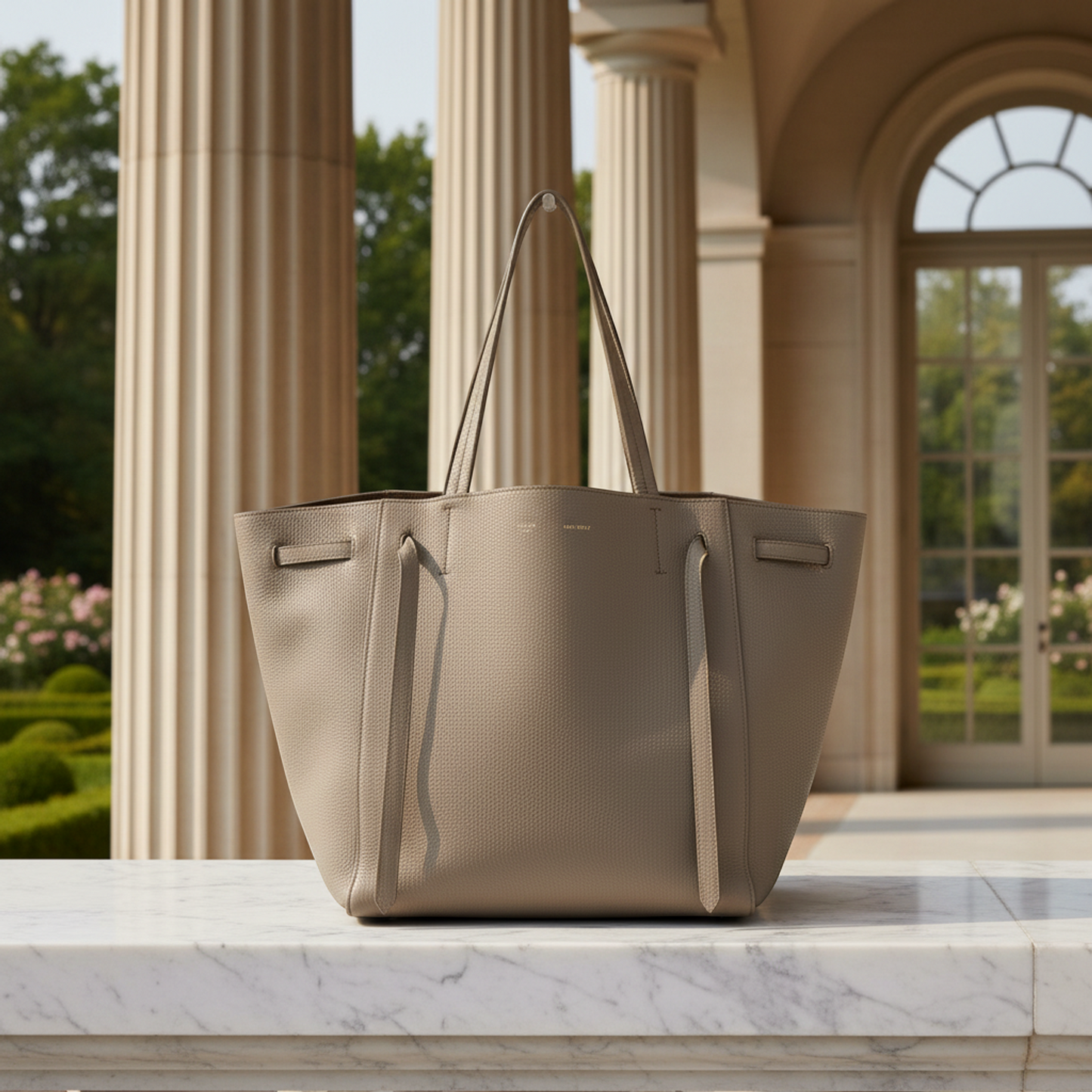 Celine Cabas Phantom Small 189023 Women's Leather Tote Bag Gray Beige
