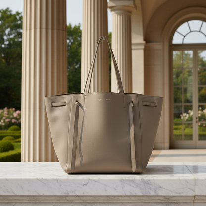 Celine Cabas Phantom Small 189023 Women's Leather Tote Bag Gray Beige