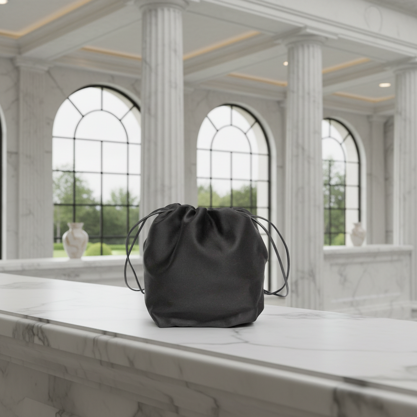 Jil Sander Drawstring Bag Women's Leather,Satin Shoulder Bag Black