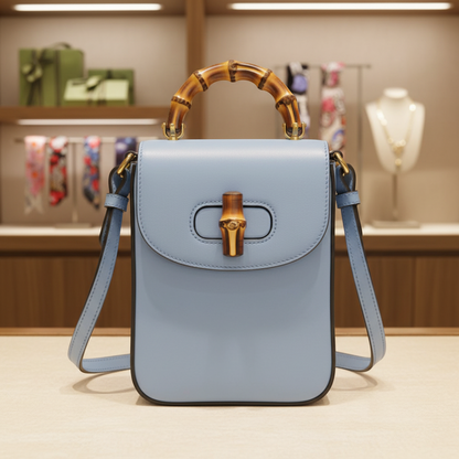 Gucci Bamboo 702106 Women's Leather Backpack,Handbag,Shoulder Bag Blue