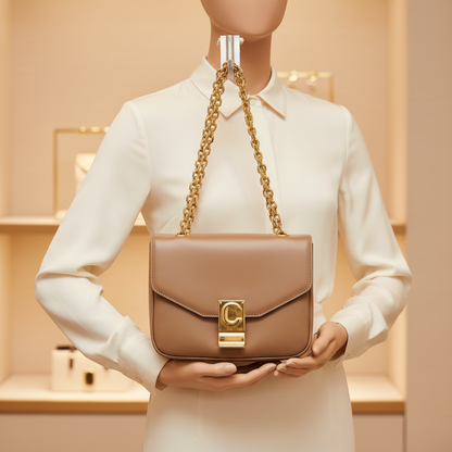 Celine C Small Chain Shoulder Bag 188403 Women's Leather Handbag,Shoulder Bag Light Beige