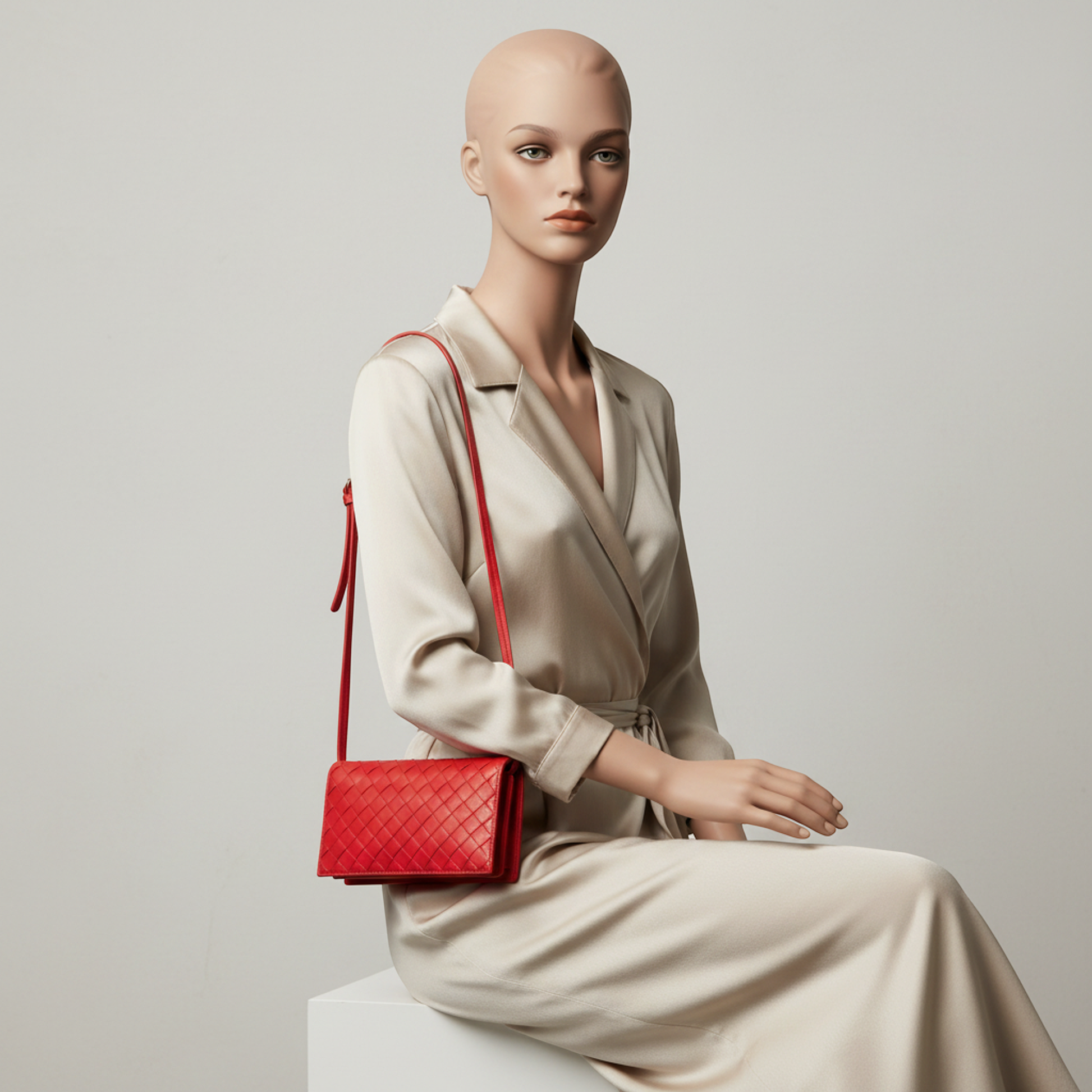 Bottega Veneta Intrecciato Women's Leather Shoulder Bag Red Color
