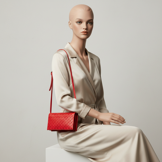 Bottega Veneta Intrecciato Women's Leather Shoulder Bag Red Color
