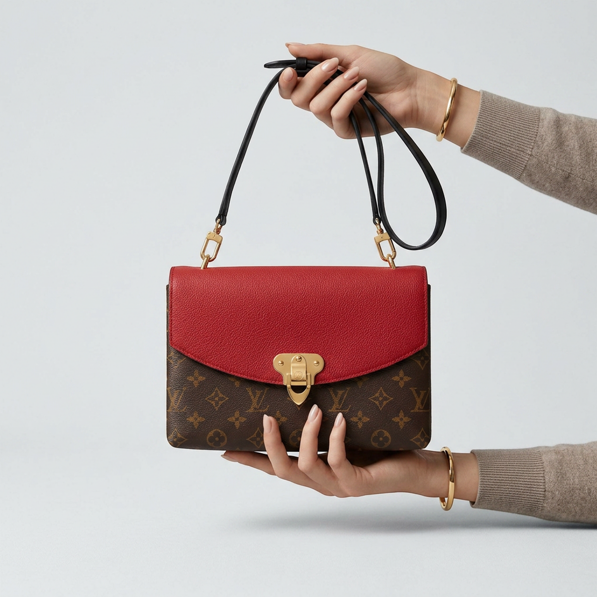 Louis Vuitton Monogram Saint Placide M43713 Women's Shoulder Bag Brown,Red Color
