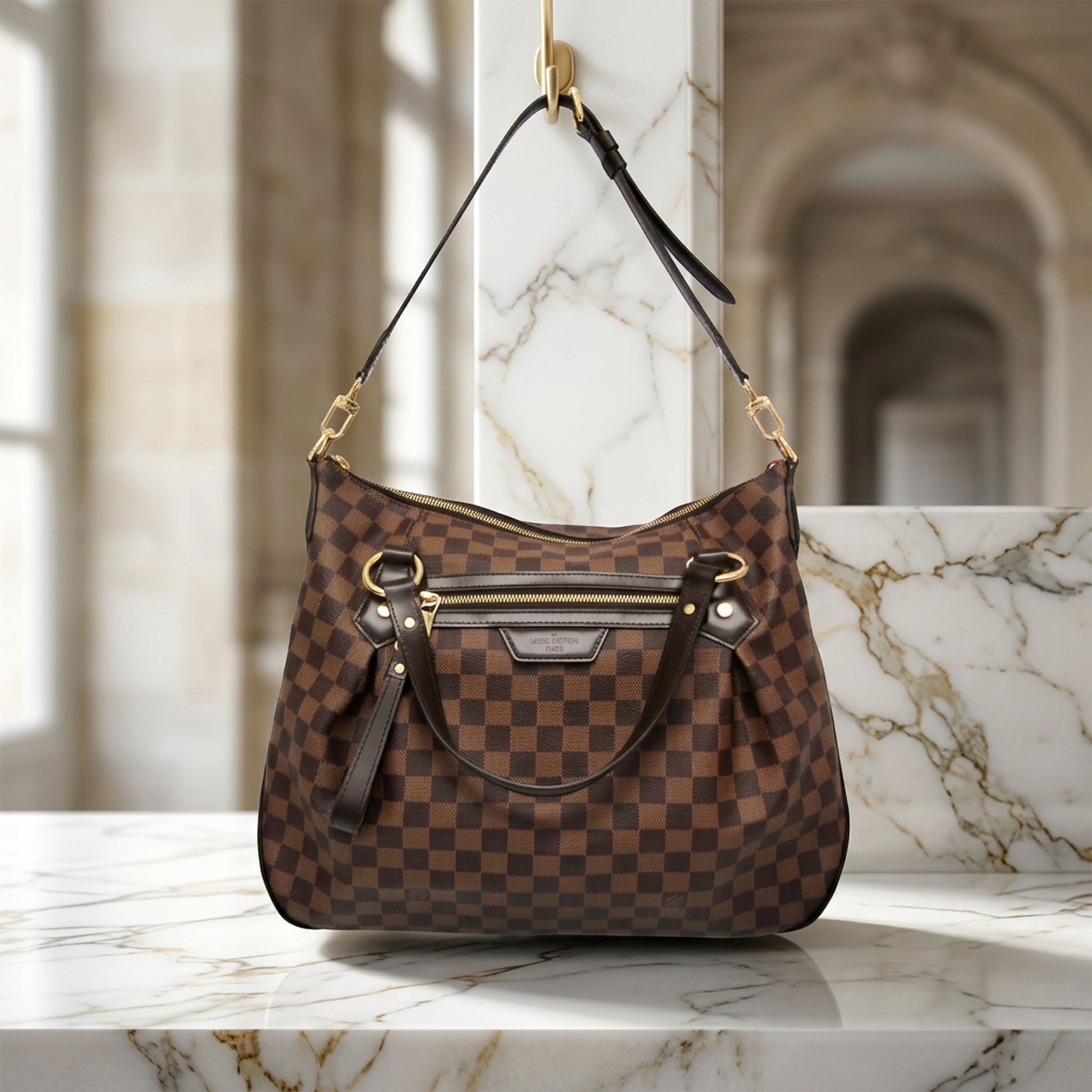 Louis Vuitton Damier Evora MM N41131 Women's Handbag,Shoulder Bag Brown,Ebene