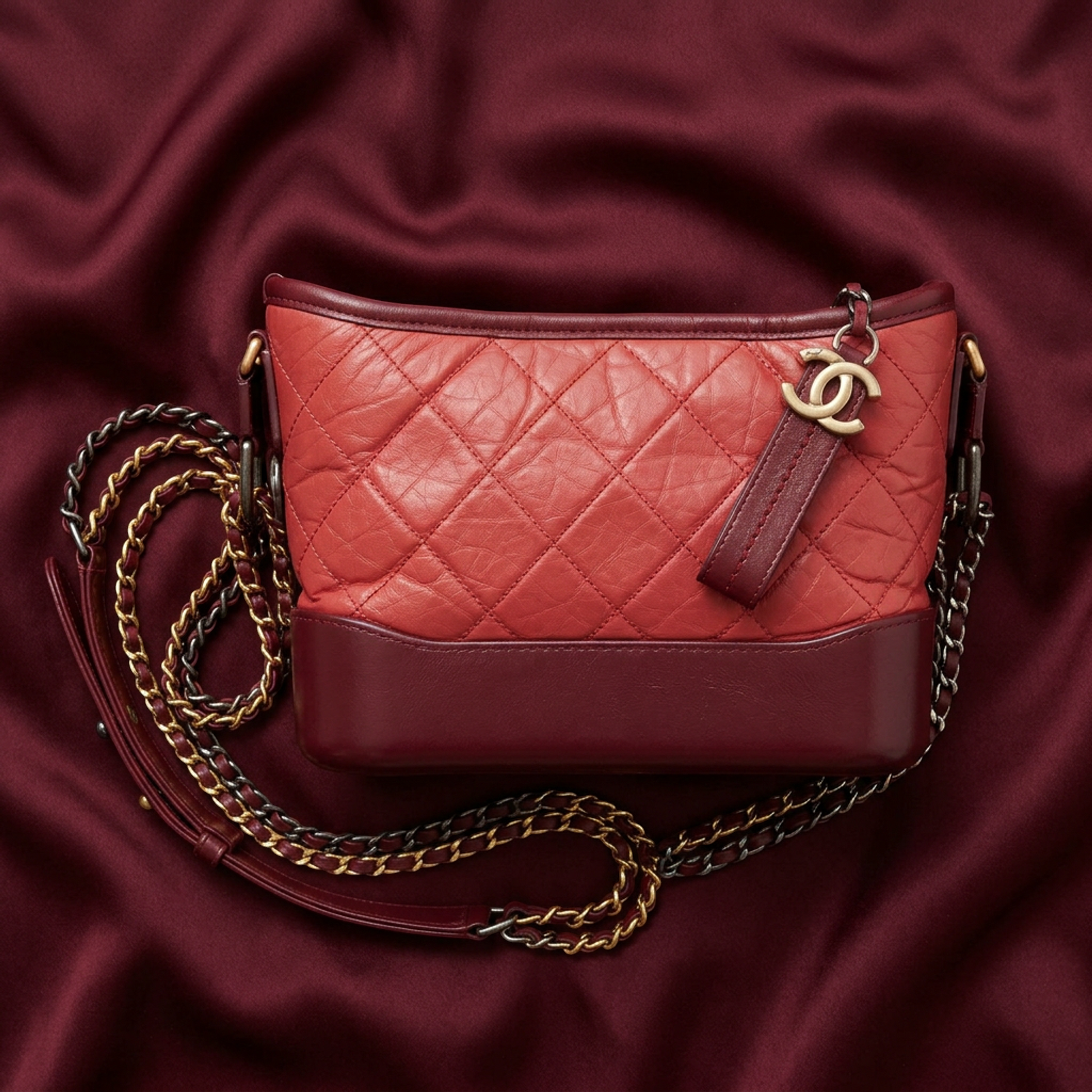 Chanel Gabriel De Chanel Small Women's Leather Shoulder Bag Pink,Wine