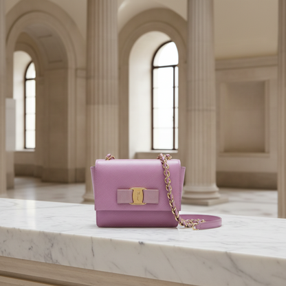 Salvatore Ferragamo Vara Mini Chain Shoulder Bag AU-21 E479 Women's Leather Shoulder Bag Light Purple