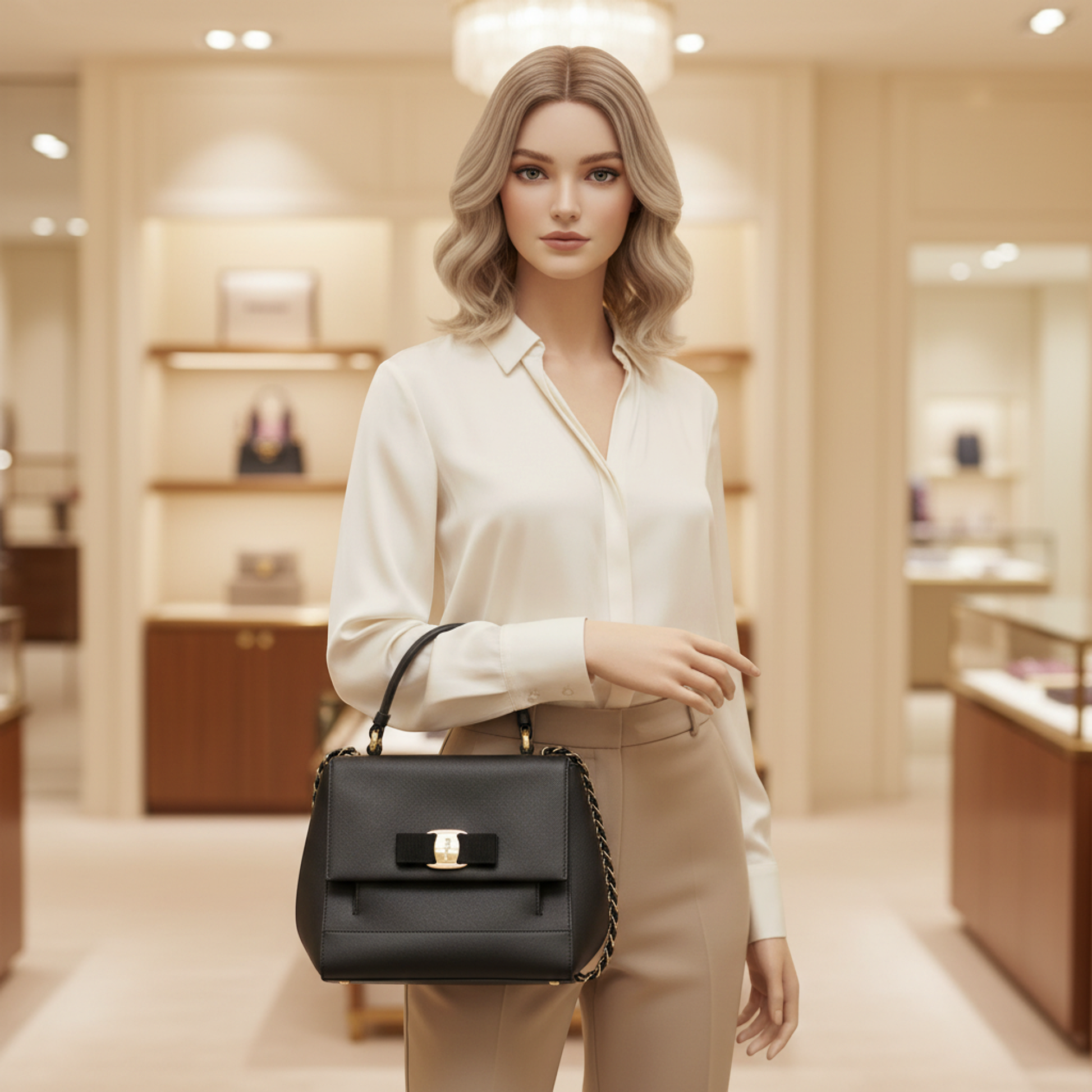 Salvatore Ferragamo Vara EZ-21 F570 Women's Leather Handbag,Shoulder Bag Black
