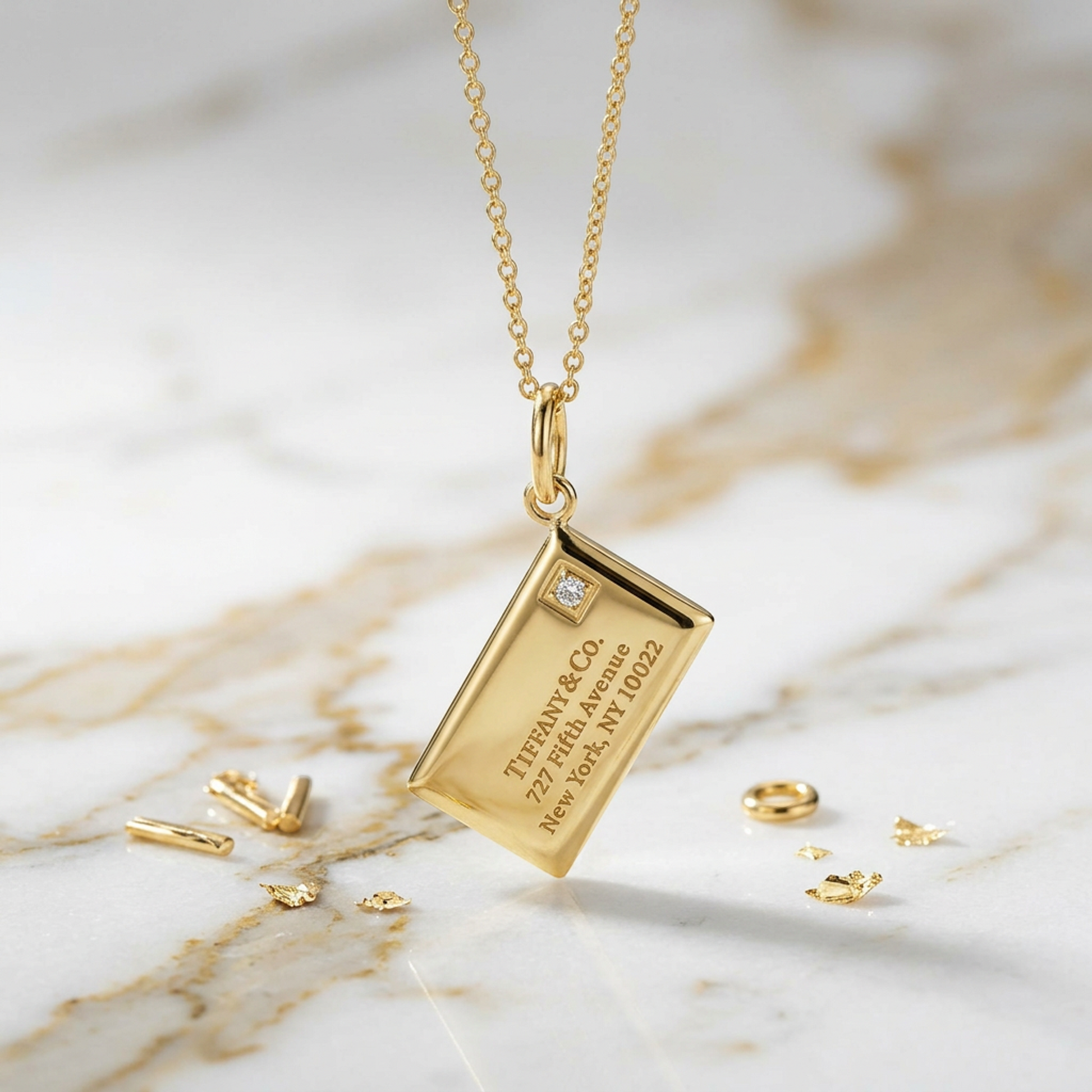 Tiffany Letter Envelope Necklace Yellow Gold (18K) Diamond Men,Women Fashion Pendant Necklace (Gold)